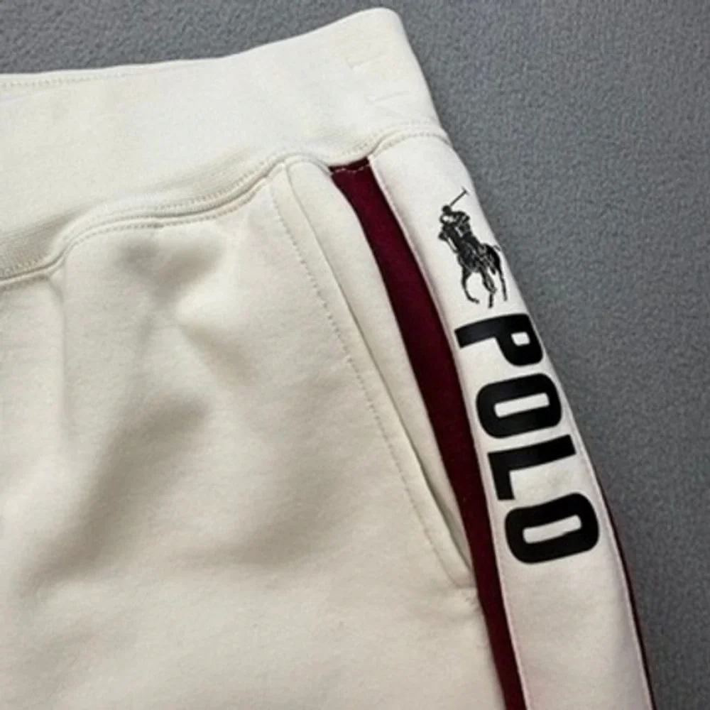Polo Ralph Lauren Track Pants Mens Relaxed XL White Burgundy Side Stripe Joggers